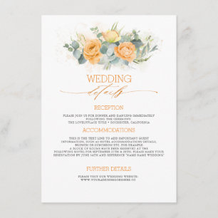 Carte D'accompagnement Informations de mariage Fleurs Orange Pastel Invit