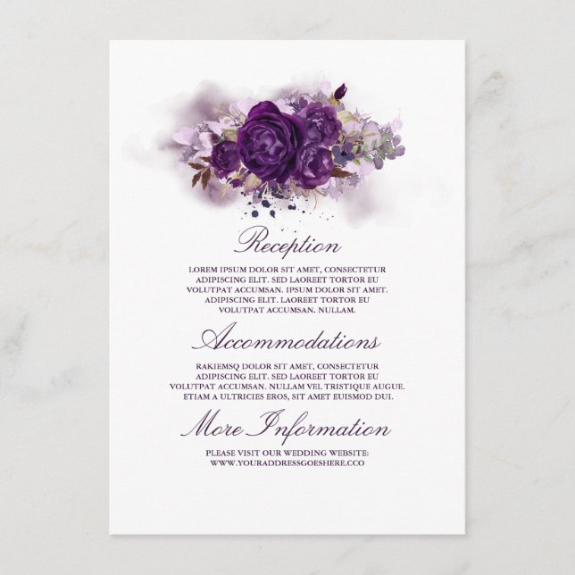 Carte D'accompagnement Informations de mariage floral pourgue violet pour (Devant)