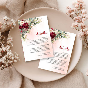 Carte D'accompagnement Informations de mariage florales de Bourgogne clas