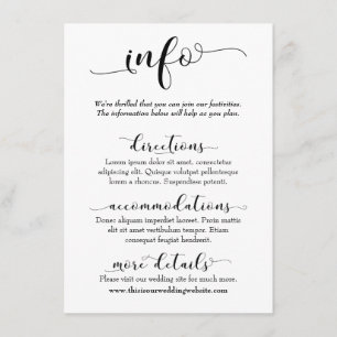 Carte D'accompagnement Informations de mariage Simple Noir & Blanc Script