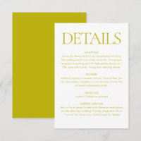 Informations de mariage vert Chartreuse moderne Dé