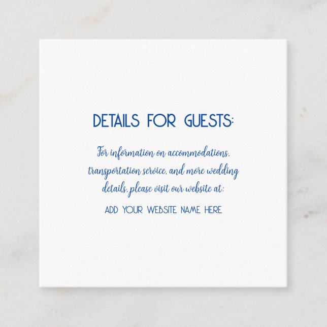 Carte D'accompagnement Informations mariage Clients Cool bleu blanc (Devant)