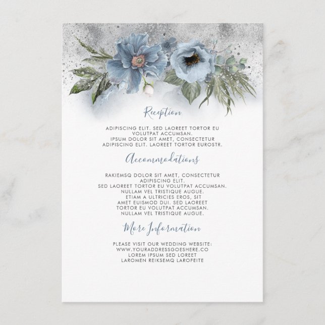 Carte D'accompagnement Informations Mariage Dusty Blue Et Silver Invité (Devant)