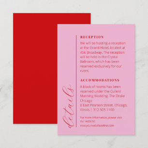 Carte D'accompagnement Informations minimalistes sur le mariage rouge gra