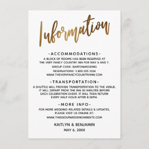 Carte D'accompagnement Informations simples sur le Mariage de typographie