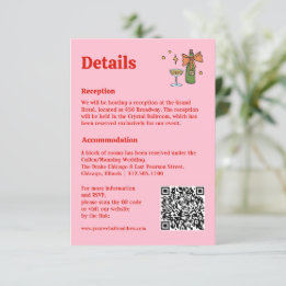 Carte D'accompagnement Informations sur le Mariage de code QR rose rétro 