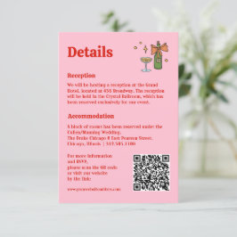 Carte D'accompagnement Informations sur le Mariage de code QR rose rétro 