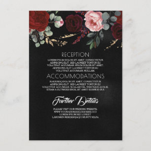 Carte D'accompagnement Informations sur le Mariage d'or noir et de fleurs