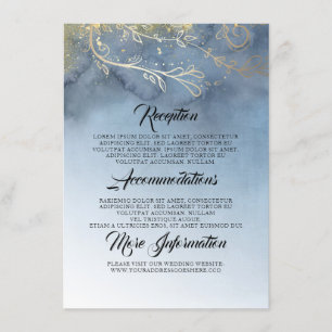 Carte D'accompagnement Informations sur le Mariage Dusty Blue et Gold