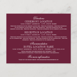 Carte D'accompagnement Informations sur le mariage élégant rouge grenat