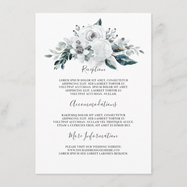 Carte D'accompagnement Informations sur le Mariage Floral blanc Invité (Devant)