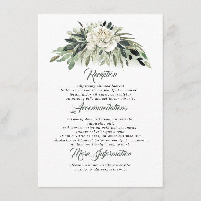 Carte D'accompagnement Informations sur le Mariage verdoyant Invité (Devant)