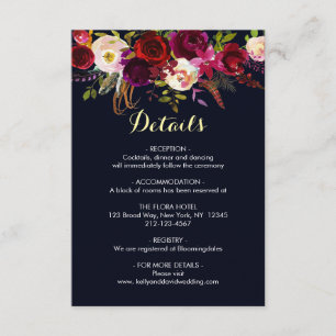 Carte D'accompagnement Informations sur les détails de mariage bohème Mar