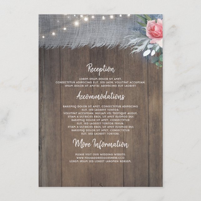 Carte D'accompagnement Informations sur les Mariages rustiques et bleus p (Devant)