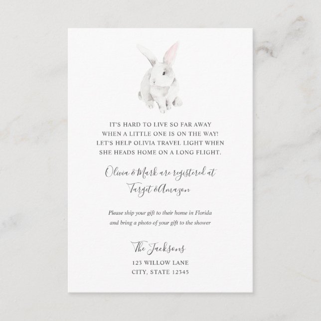 Carte D'accompagnement Infos de baby shower longue distance Bunny (Devant)