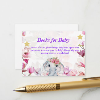 Carte D'accompagnement Insert Card Books for Baby Elephant Floral.