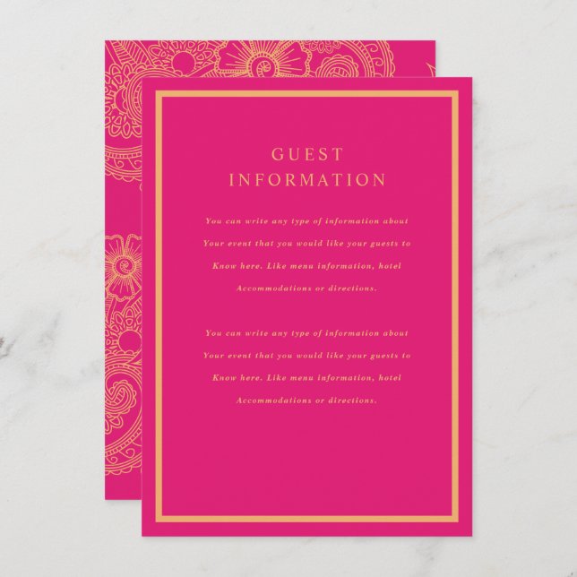 Carte D'accompagnement Insertion de Mariage Mehndi (Devant / Derrière)