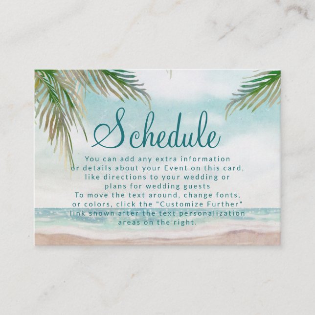 Carte D'accompagnement Island Breeze Beach Shore Scène Mariage Horaire (Devant)