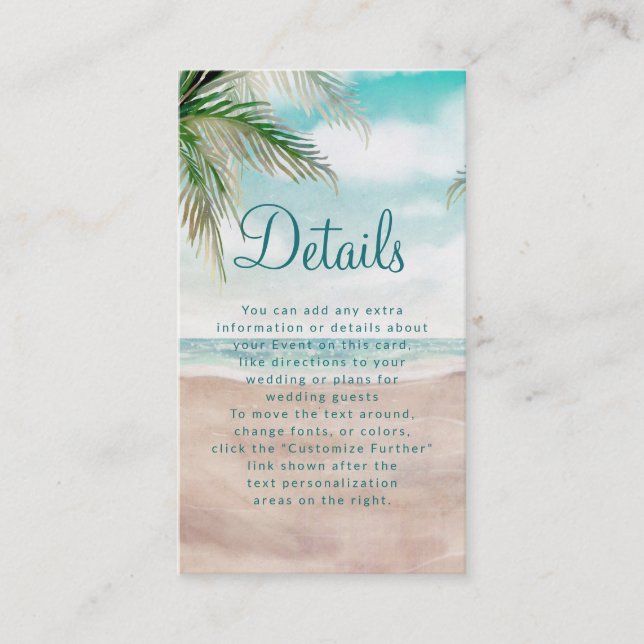 Carte D'accompagnement Island Breeze Peint Beach Scène Détails du Mariage (Devant)