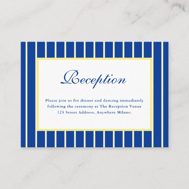 Carte D'accompagnement Italian Striped Blue & Yellow Wedding Reception (Devant)