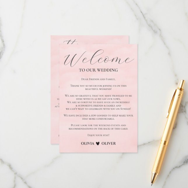 Carte D'accompagnement Itinéraire de week-end mariage rose vif (Devant/Arrière en situation)