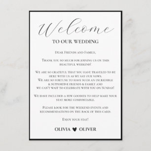 Carte D'accompagnement Itinéraire de week-end mariage simple et blanc