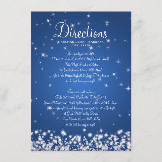 Carte D'accompagnement Itinéraire pour le mariage Hiver Étincelle Bleu (Devant)
