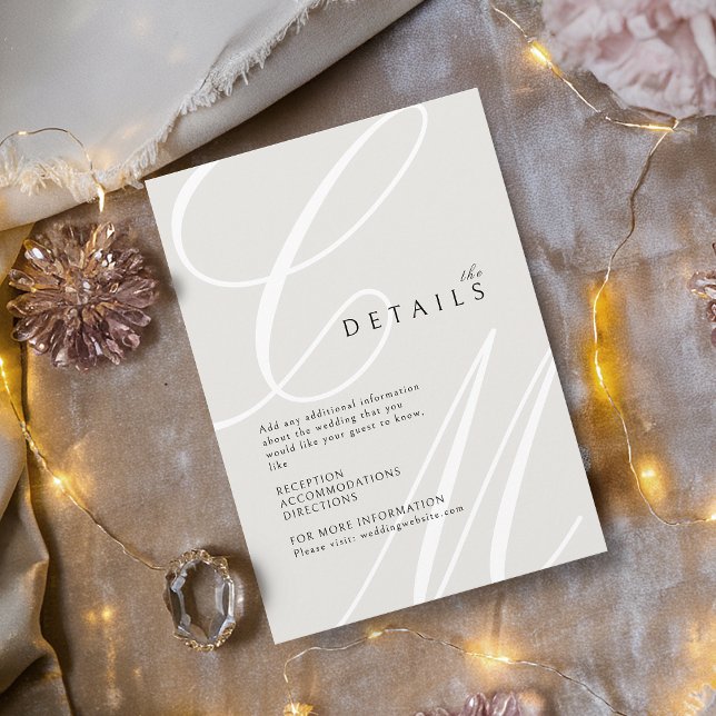 Carte D'accompagnement Ivory Classic Elegant calligraphie monogramme déta (Ivory Classic Elegant calligraphy monogram details Enclosure Card)