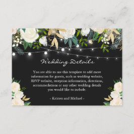 Carte D'accompagnement Ivory Cream Floral String Lights Mariage Détails