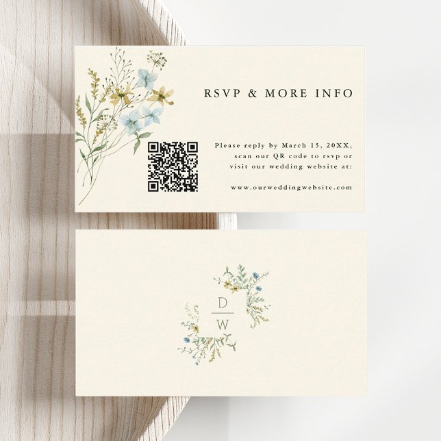 Carte D'accompagnement Ivory Delicate Fleur sauvage Moderne Boho Wedding  (Front & Back)
