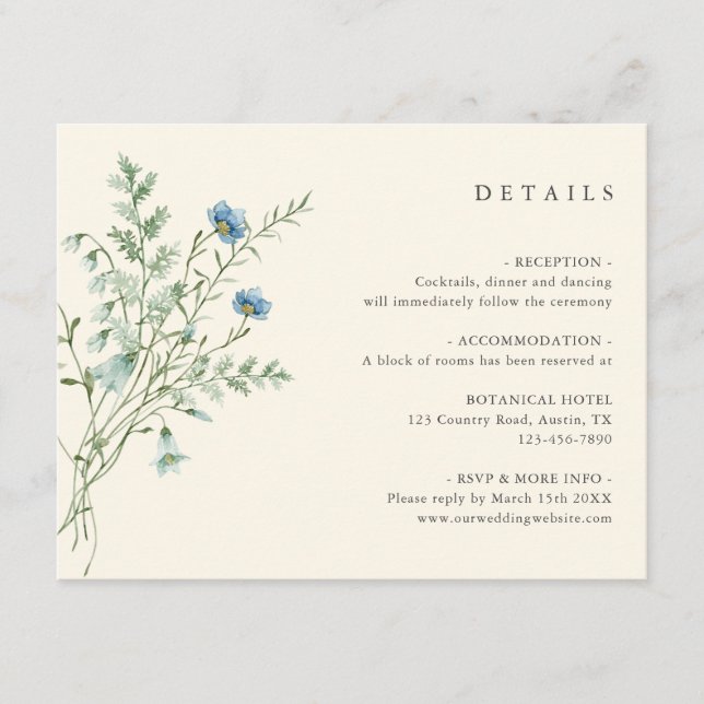 Carte D'accompagnement Ivory Elegant Fleur sauvage Détails du Mariage (Devant)