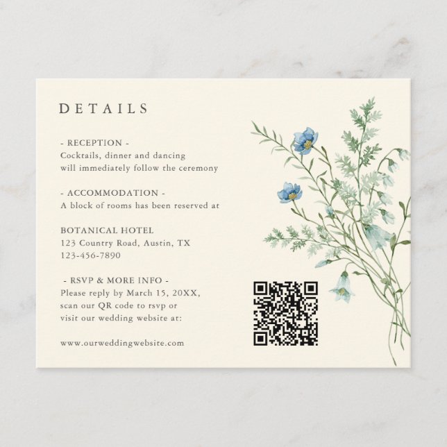 Carte D'accompagnement Ivory Elegant Fleur sauvage Détails du Mariage (Devant)