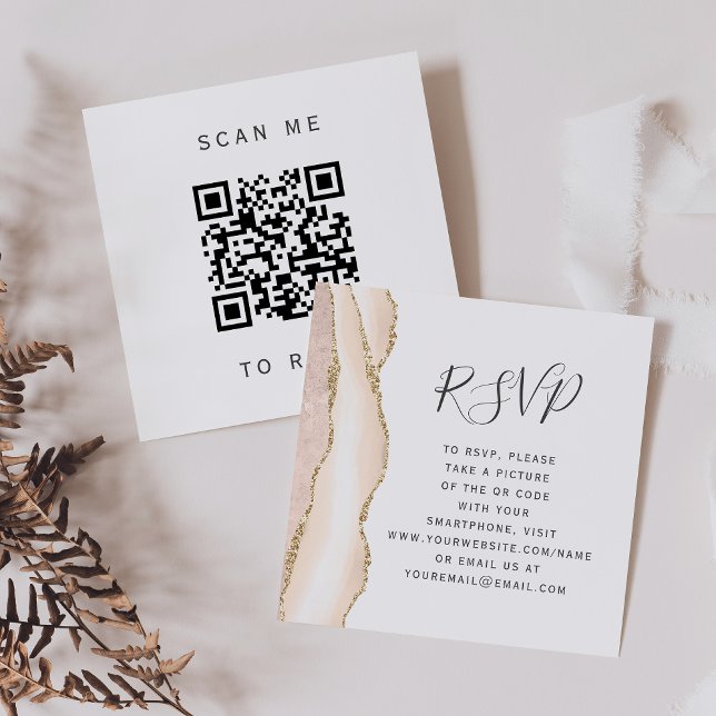 Carte D'accompagnement Ivory Gold Agate Mariage QR Code RSVP (Créateur téléchargé)