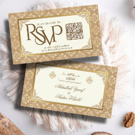 Carte D'accompagnement Ivory Gold Damask QR Code RSVP Mariage islamique W