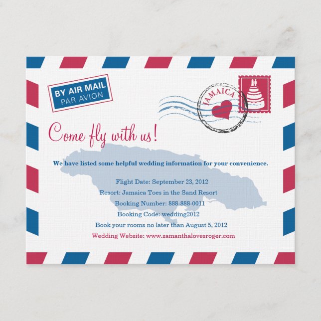 Carte D'accompagnement Jamaïque Air Mail Information de voyage Mariage (Devant)