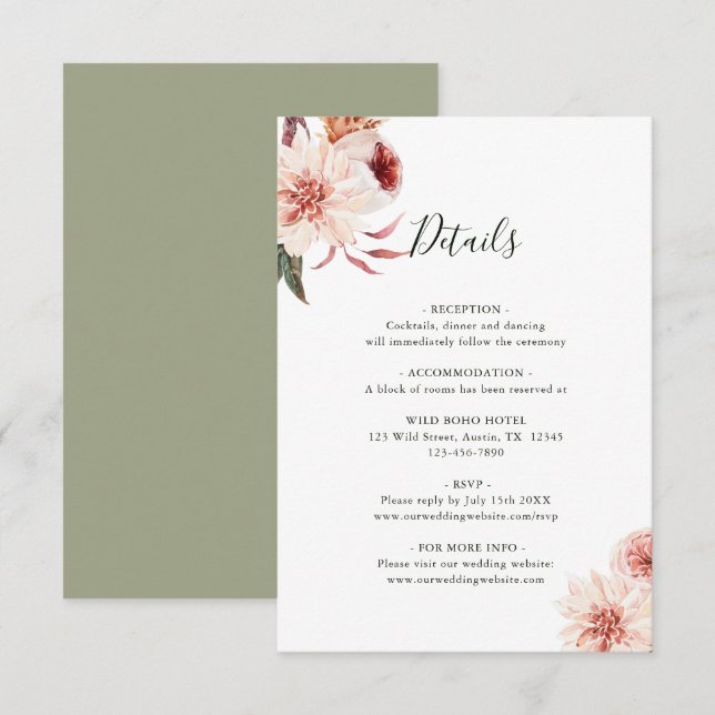Carte D'accompagnement Jardin botanique floral Élégant Mariage (Devant / Derrière)