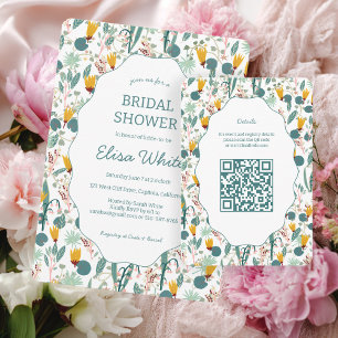 Carte D'accompagnement Jardin d'eau Floral Réception de Mariage Cute QR P