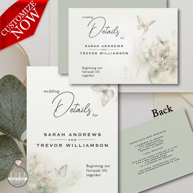 Carte D'accompagnement Jardin des papillons enchantés (easy to customize in 2 styles)