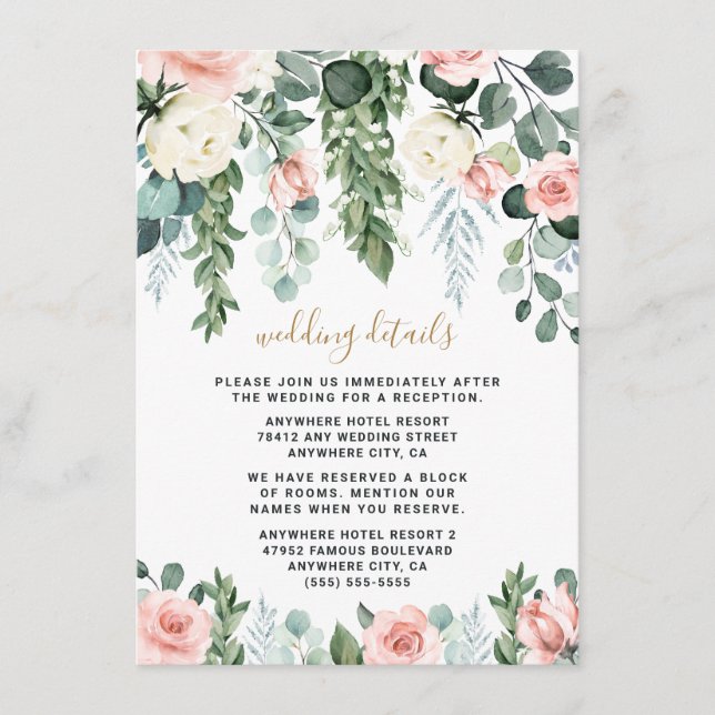 Carte D'accompagnement Jardin Floral rose pâle Rose Mariage d'aquarelle (Devant)