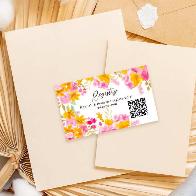 Carte D'accompagnement Jardin jaune rose floral registre enterrement de v (Garden yellow pink floral registry bridal shower enclosure card)
