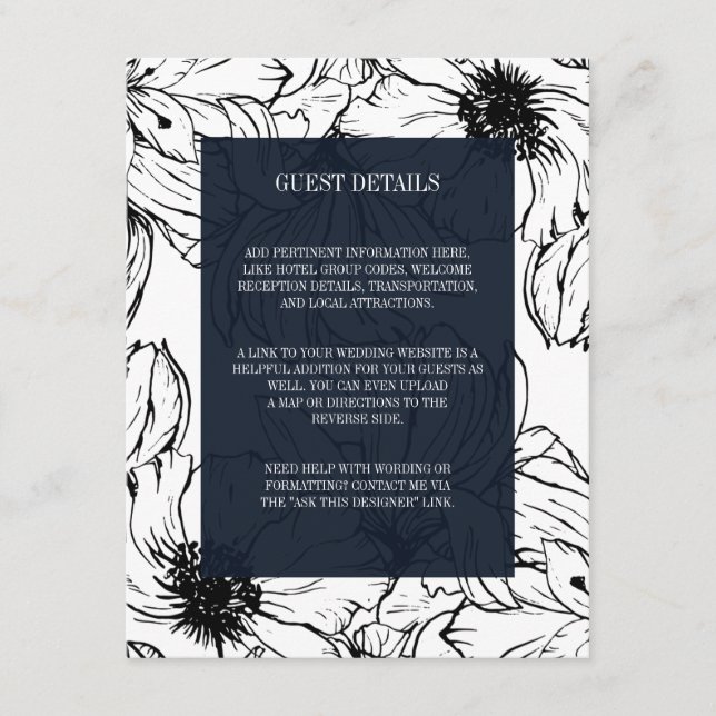 Carte D'accompagnement Jardin moderne | Blue Floral mariage Détails de l' (Devant)