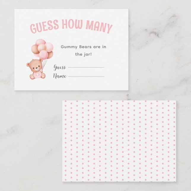 Carte D'accompagnement Jeu de Baby shower de ballon Teddy Bear (Devant / Derrière)