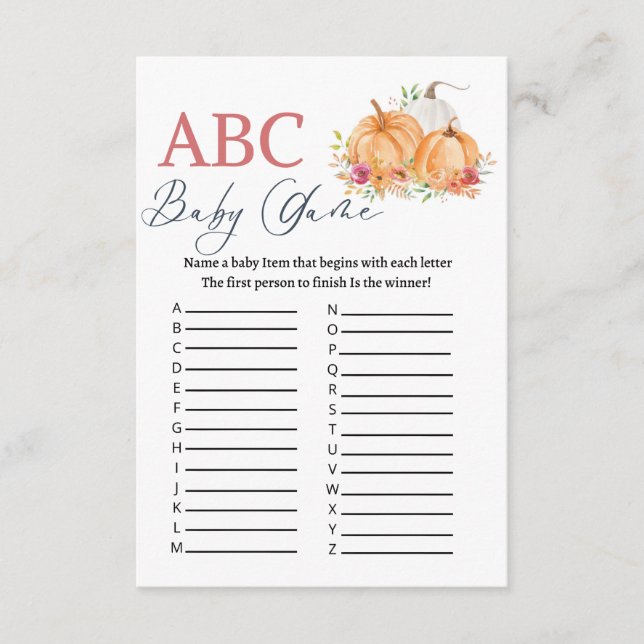 Carte D'accompagnement Jeu de baby shower Pumkin ABC  (Devant)