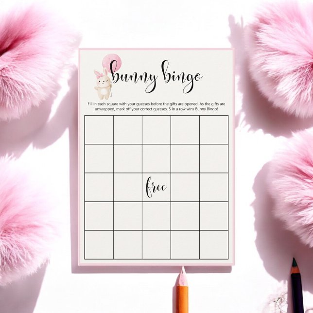 Carte D'accompagnement Jeu de Bingo pour Baby Shower Lapin Rose Ballon (Créateur téléchargé)