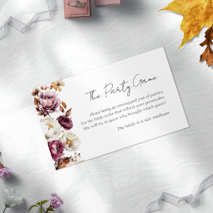 Carte D'accompagnement Jeu de la Panty Bourgogne Floral Fête des mariées 
