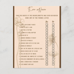 Carte D'accompagnement Jeu de partie de Bachelorte jamais ou jamais
