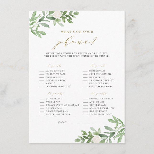 Carte D'accompagnement Jeu de téléphone : verdure et fleurs blanches (Devant)