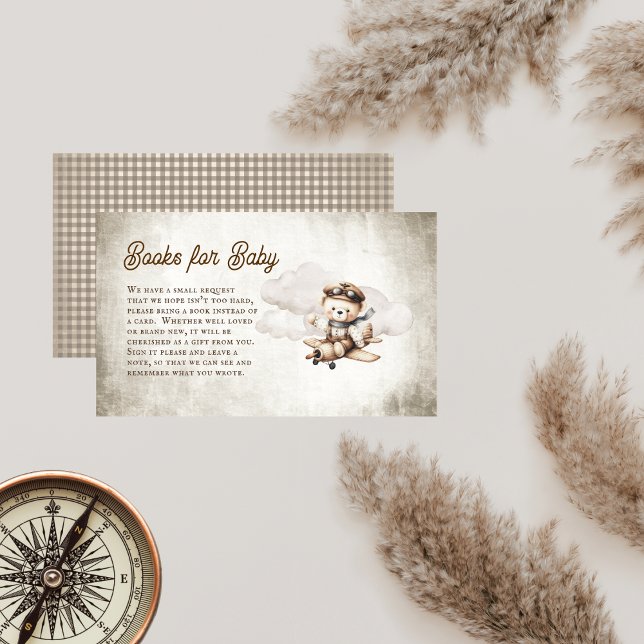 Carte D'accompagnement Joli avion Teddy Bear Livres pour bébé (Cute Teddy Bear Airplane Baby Shower Books for Baby Enclosure Insert Card)