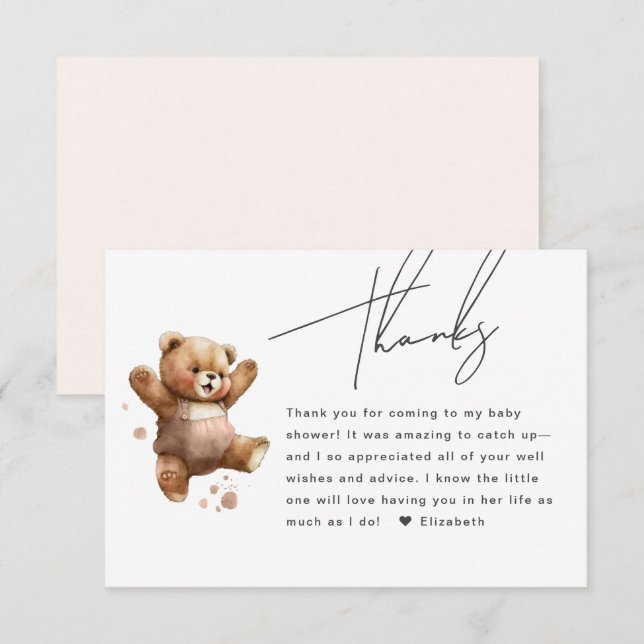 Carte D'accompagnement Joli Baby shower d'ours en peluche (Devant / Derrière)