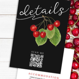 Carte D'accompagnement Joli Black Red Cherries QR Code Détails du Mariage